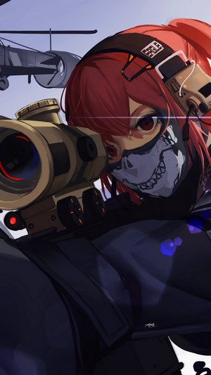 Anime girl with sniper rifle and helicopter