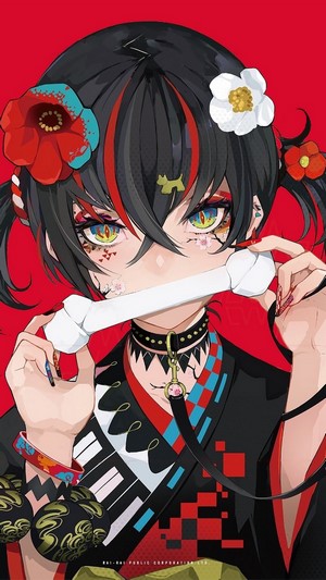 Anime girl in kimono holding a bone