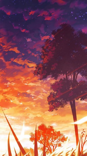 Anime, Sunset, Scenery, Trees, 4k