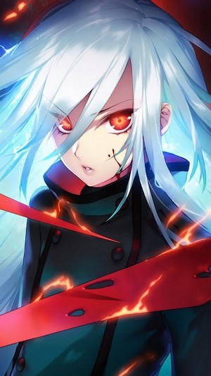 Anime Girl with Red Eyes and White Hair