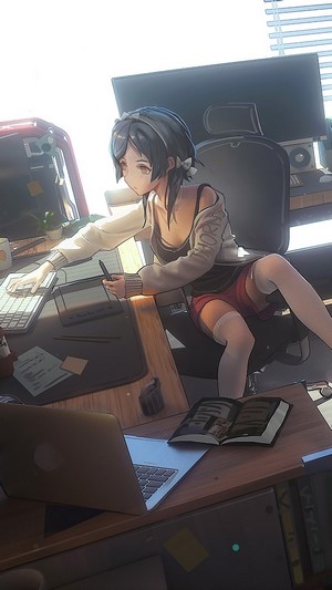 Anime, Girl, Working, 4k HD Phone Wallpaper | Rare Gallery