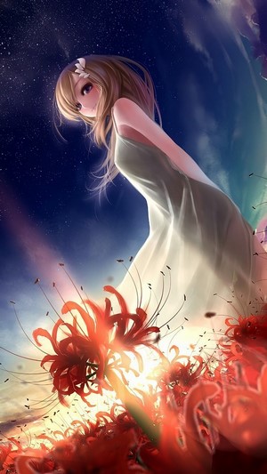 Anime, Girl, Scenery, Sunrise, Night, Sky, 4k