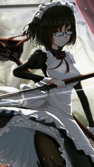 Anime Maid Girl with Glasses and Sword 4K