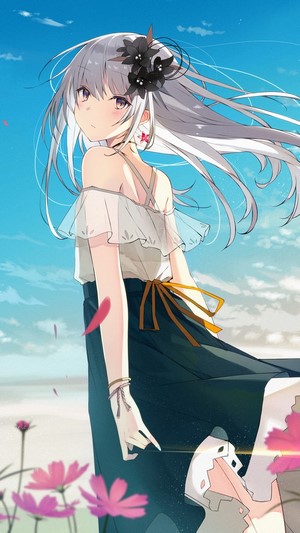Anime, Girl, Flowers, Scenery, Sky, 4k
