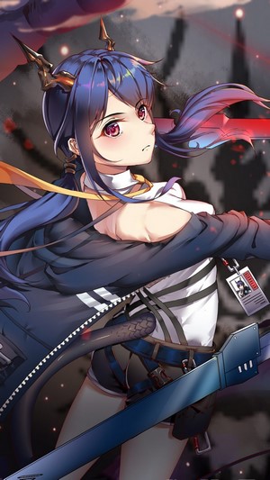 Anime Girl with Dragon Horns and Sword 4K