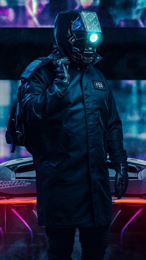 Cyberpunk character with a futuristic car