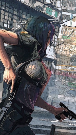 Girl with Guns in Cyberpunk City 4K