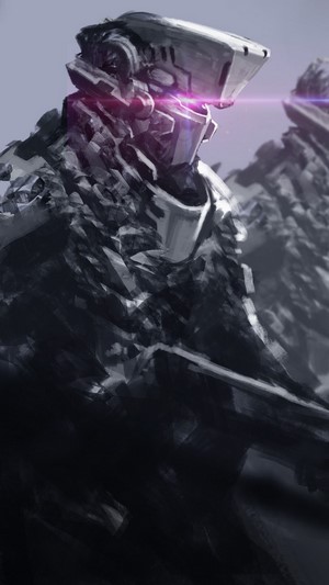 Sci-Fi Soldier with Rifle in Mountains 4K
