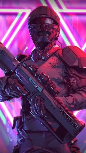 Sci-Fi Soldier with Weapon 4K