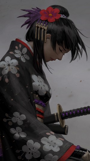 Samurai, Girl, Katana, Fantasy, 4k