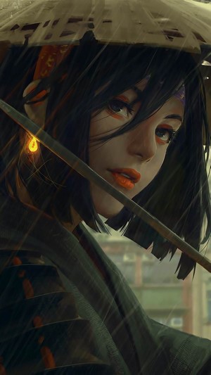 Samurai, Girl, Fantasy, 4k