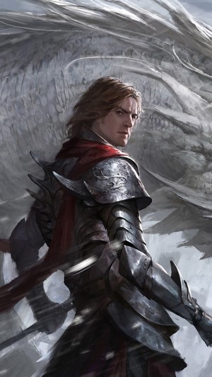 Warrior in Armor with Dragon in Background 4K
