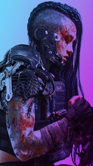 Cyberpunk Soldier with Scars and Prosthetics 4K