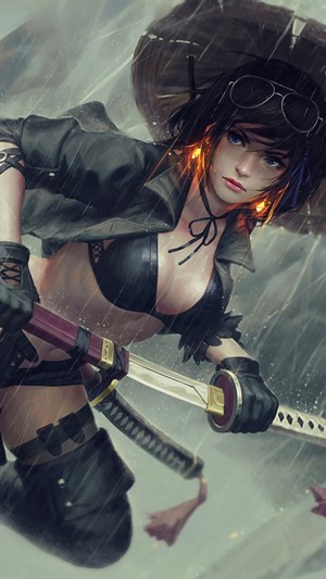Girl with Katana in the Rain 4K
