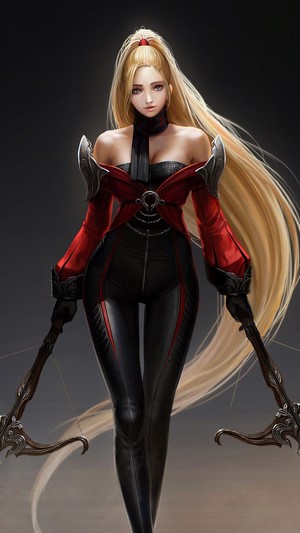 Fantasy blonde warrior girl with crossbows 4K
