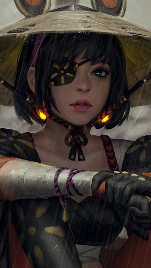 Fantasy Girl with Eyepatch in Rain