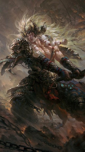 Fantasy Warrior with Monster and Chains 4K