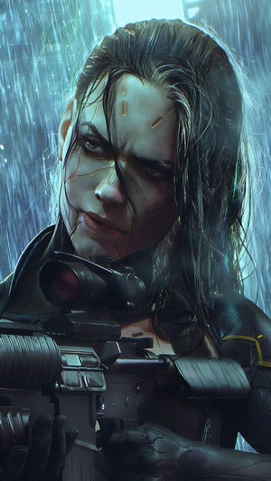 Cyberpunk Soldier Girl with Rifle 4K