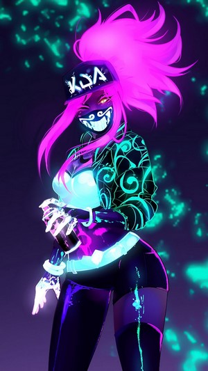 Akali, LoL, K/DA, Neon, Mask, 4k