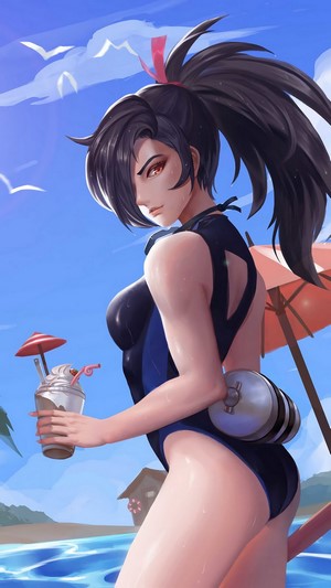 Akali from LoL in Pool Party skin
