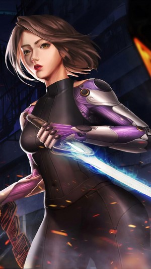 Alita from Alita Battle Angel with a sword 4K