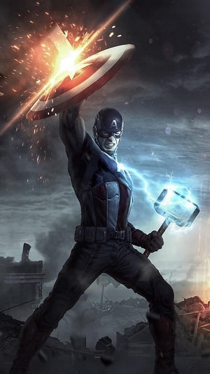 Captain America from Avengers Endgame with Mjolnir and Shield