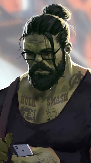 Hulk from Marvel with tattoos and glasses