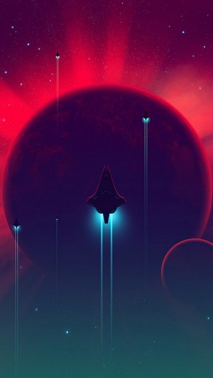 Minimalist Sci-Fi Spaceships Approaching Large Planet