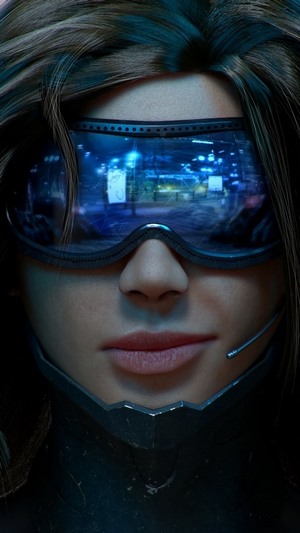 Cyberpunk girl with futuristic goggles