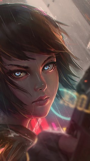 Cyberpunk, Anime, Girl, Pistol, Gun HD