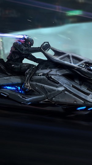 Cyberpunk Biker on a Sci-Fi Motorcycle