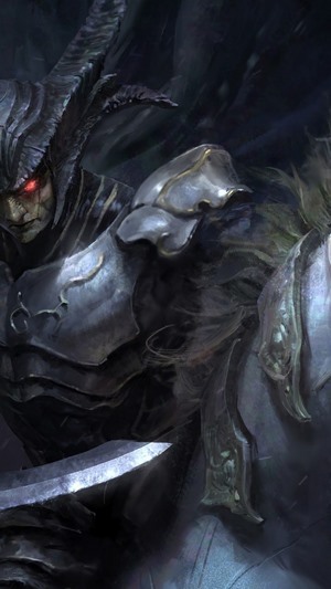 Dark Knight Warrior with Red Eyes and Sword