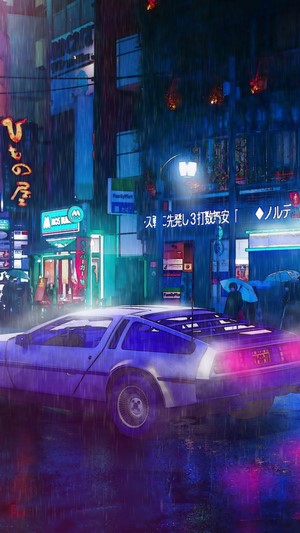 Cyberpunk, Car, Night, City, 8K HD