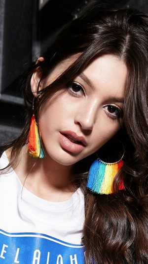 Celine Farach with Rainbow Tassel Earrings