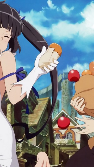 Hestia from DanMachi holding food