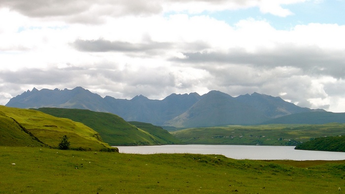 Mountain range and lake in Scotland