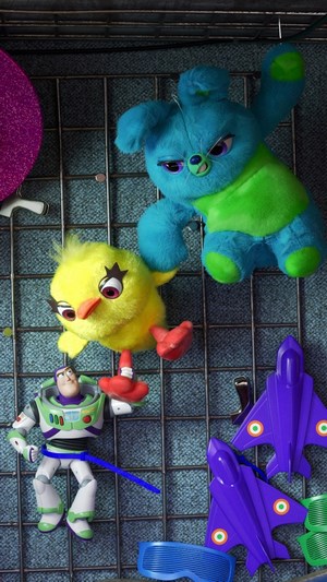 Bunny, Ducky, and Buzz Lightyear from Toy Story 4