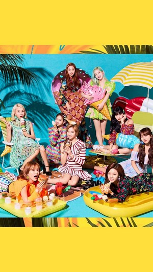 TWICE members in summer outfits with ice cream and food