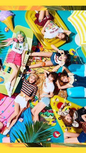 TWICE members on a summer-themed photoshoot