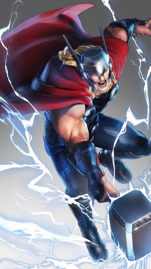 Thor from Marvel Ultimate Alliance 3 with Mjolnir and Lightning