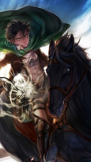Levi Ackerman from Attack on Titan on horseback