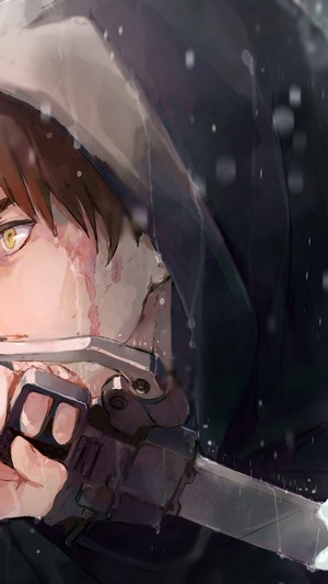 Eren Yeager from Attack on Titan in the rain