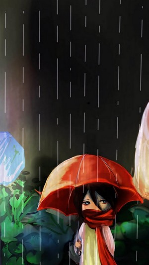 Mikasa Ackerman from Attack on Titan in the rain