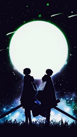 Eren and Levi from Attack on Titan under the moon