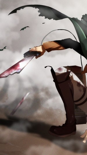 Levi from Attack on Titan with bloody swords