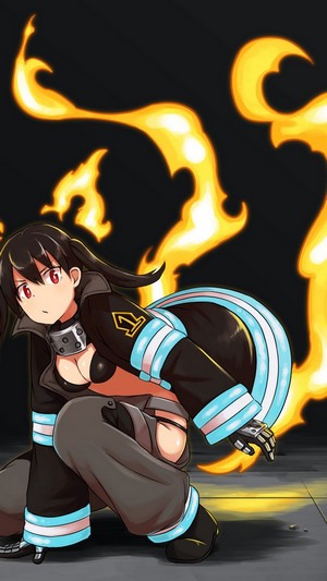 Tamaki Kotatsu from Fire Force with flames