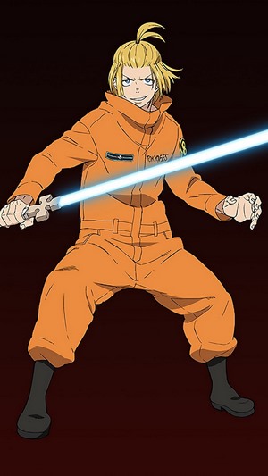 Arthur Boyle from Fire Force holding a light sword