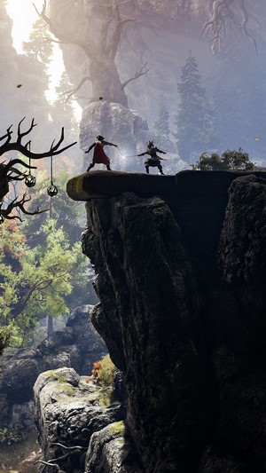 Two warriors on a cliff edge in Greedfall