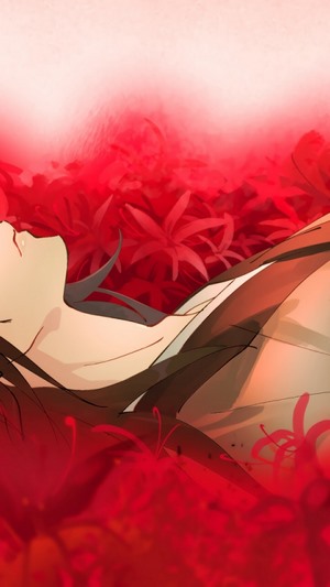 Hyakkimaru from Dororo lying among red spider lilies