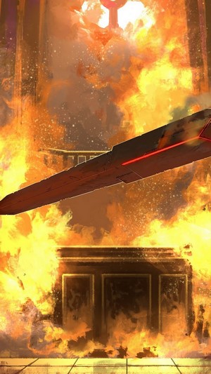 Anime Battle with Flaming Sword and Altar